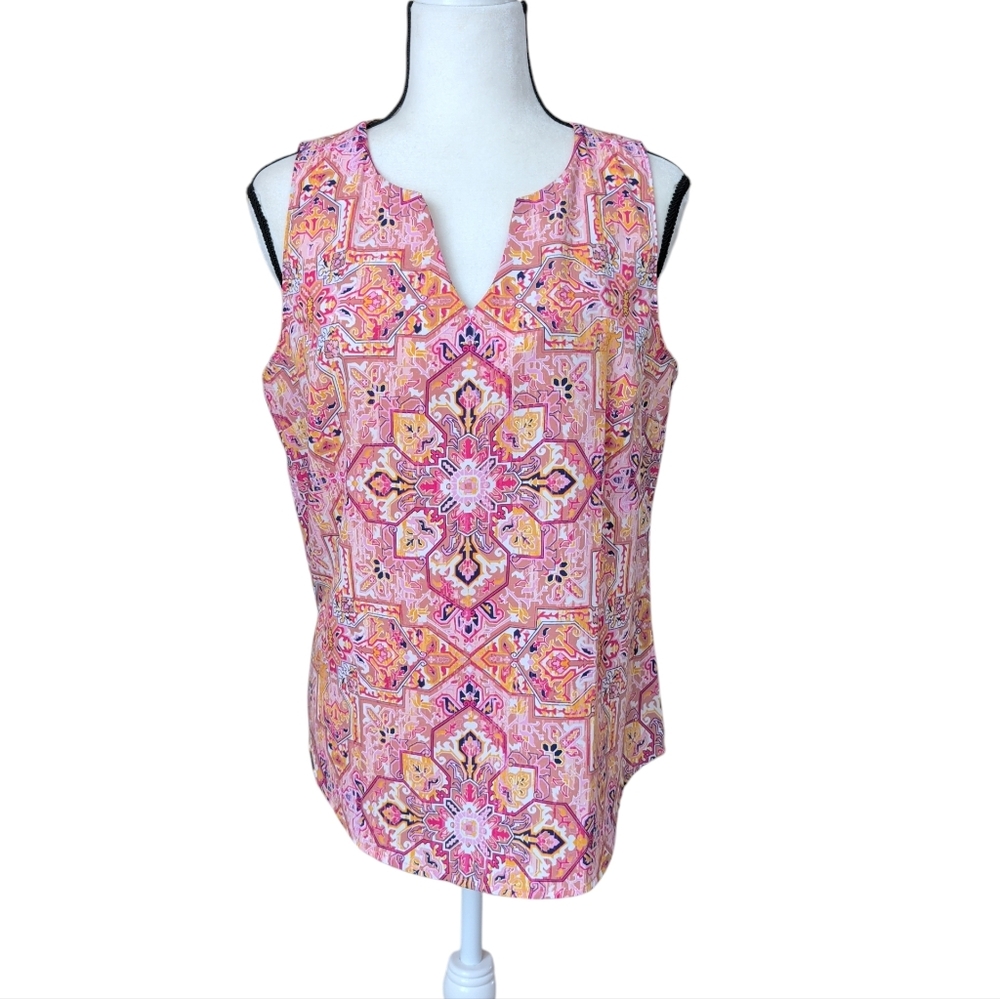 Verse Jory Split V-Neck Floral Sleeveless Blouse MEDIUM Pink USA